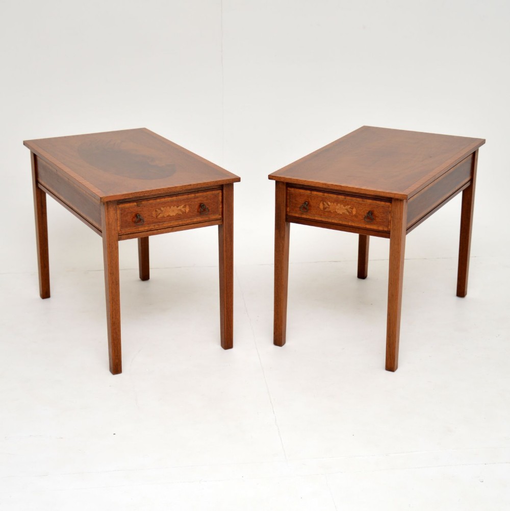 Pair of Antique Inlaid Mahogany Side Tables