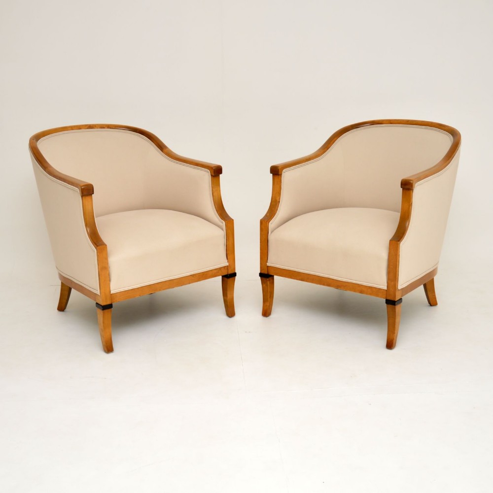 Pair of Antique Swedish Satin Birch Armchairs