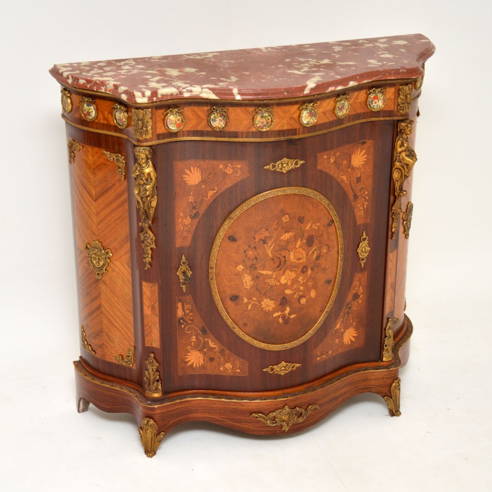 Antique French Inlaid Marquetry Marble Top Cabinet