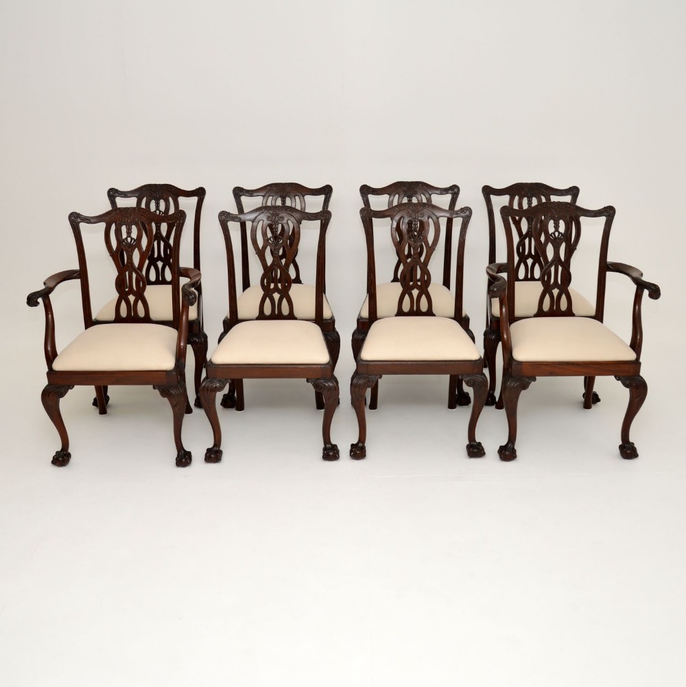 Set of 8 Antique Mahogany Chippendale Style Dining Chairs

