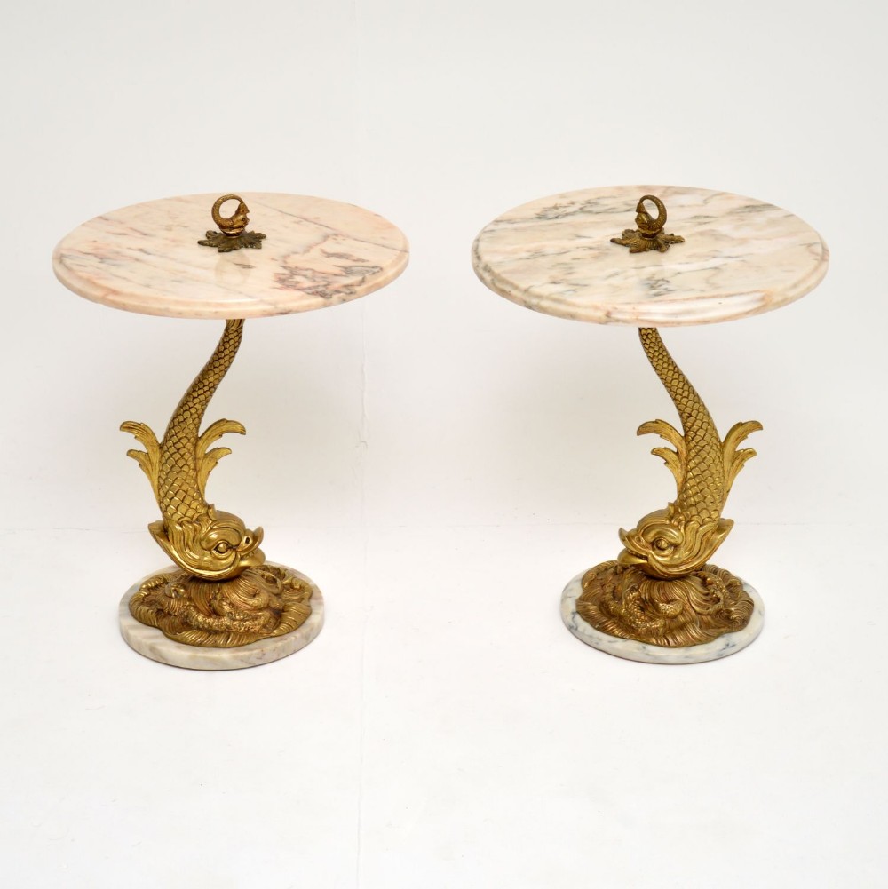 Pair of Antique Marble & Brass Side Tables