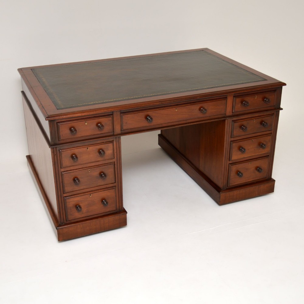 Antique Victorian Mahogany Leather Top Partners Desk