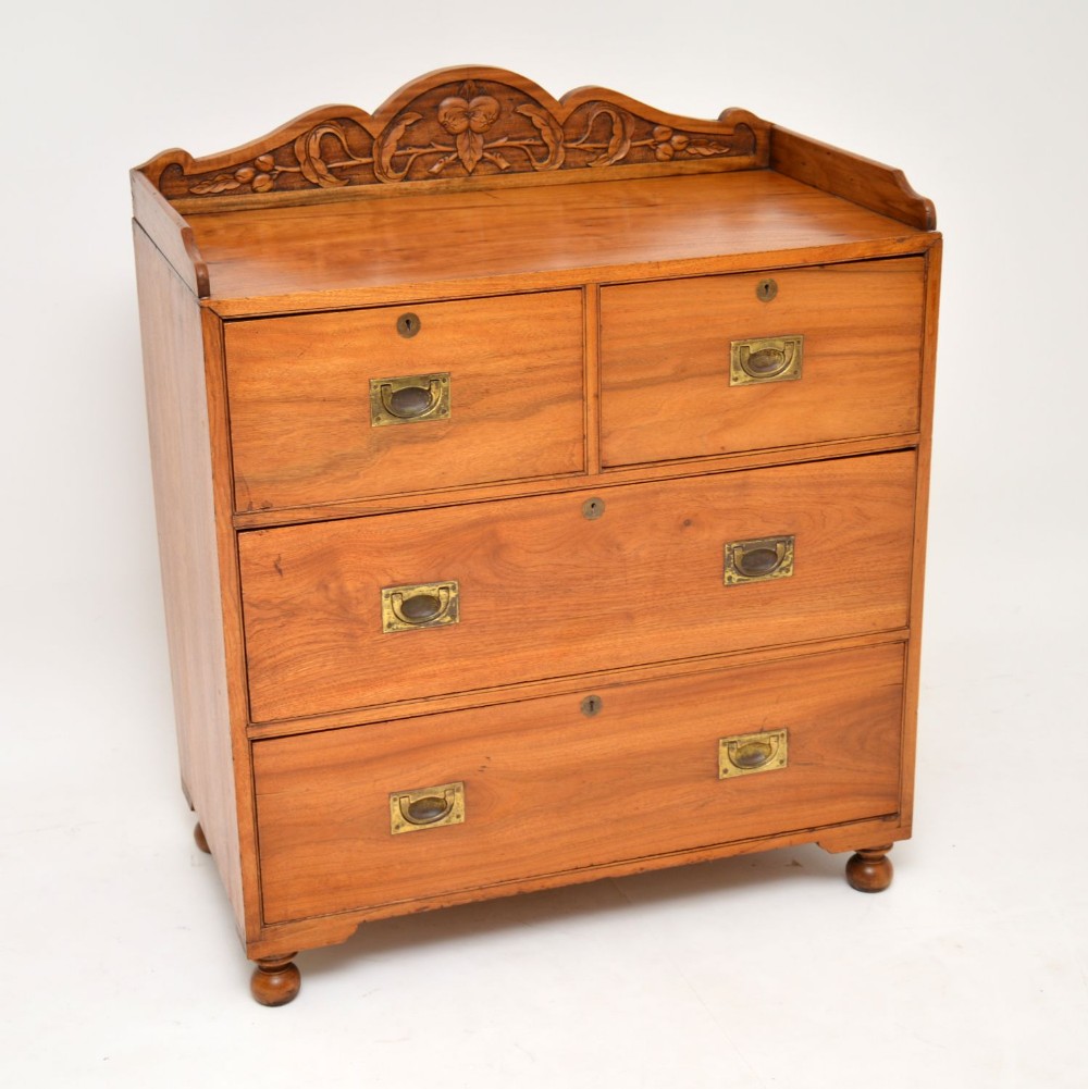 Antique Camphor Wood Military Campaign Chest of Drawers
