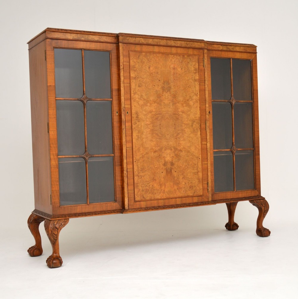 Antique Queen Anne Style Burr Walnut Bookcase