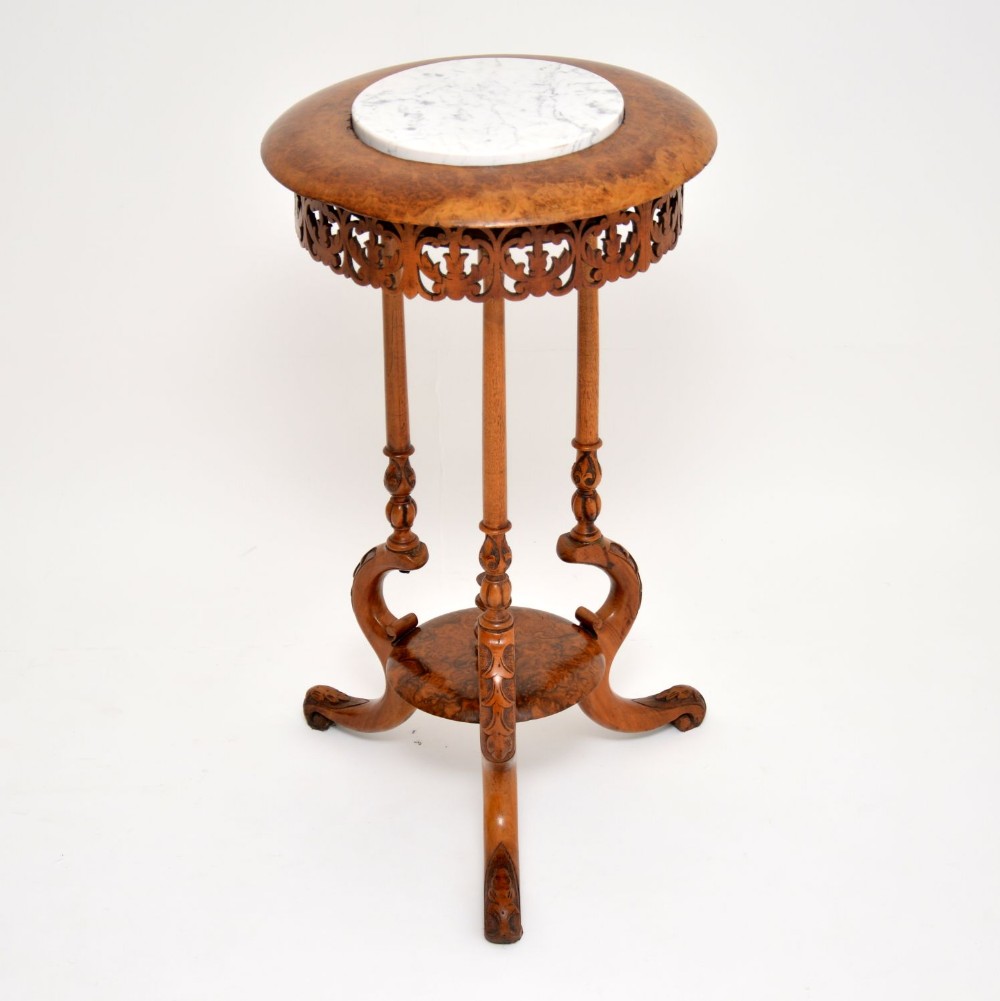 Antique Victorian Burr Walnut & Marble Side Table