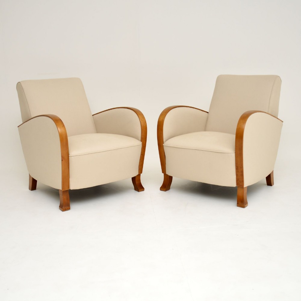 Pair of Swedish Art Deco Satin Birch Armchairs