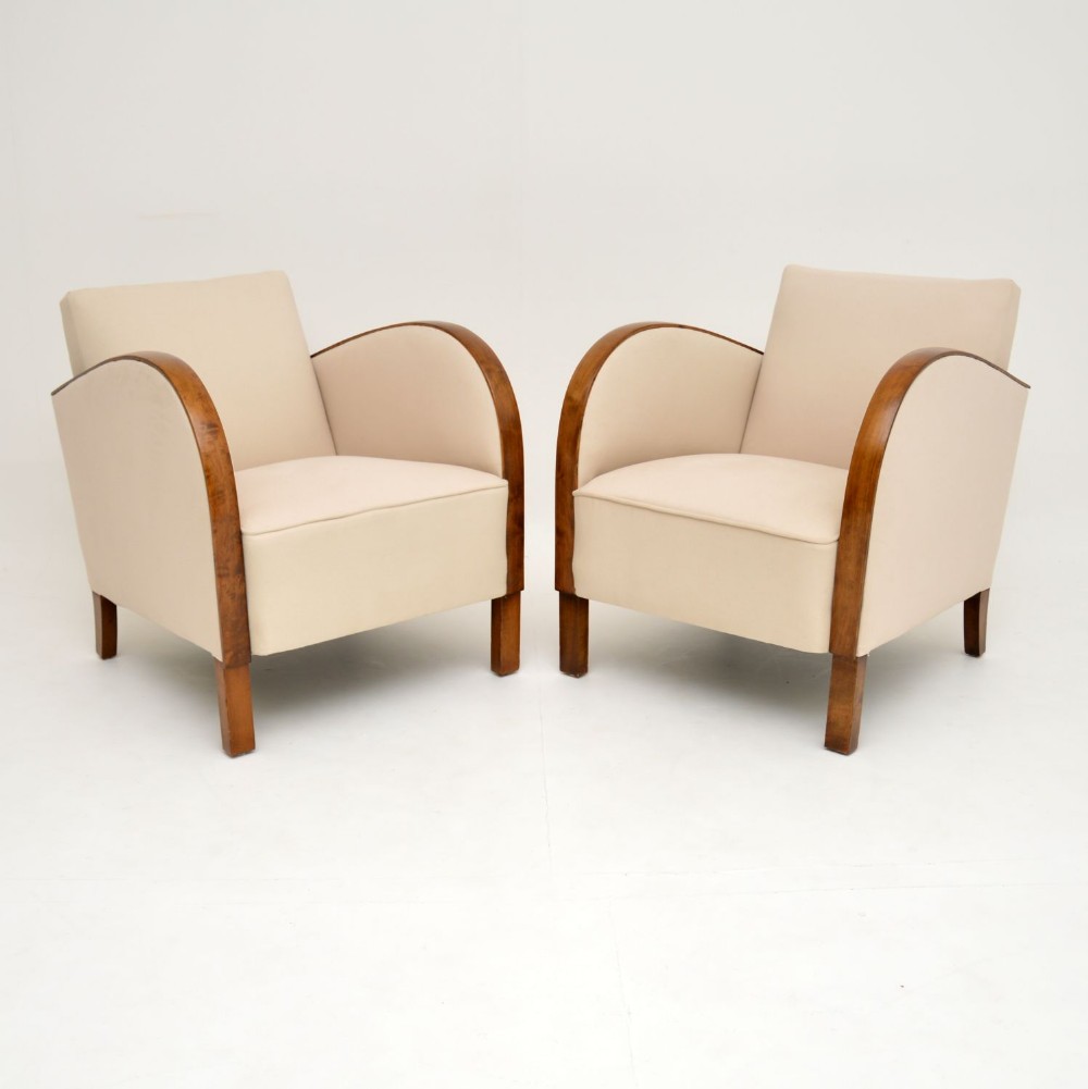 Pair of Art Deco Swedish Satin Birch Armchairs