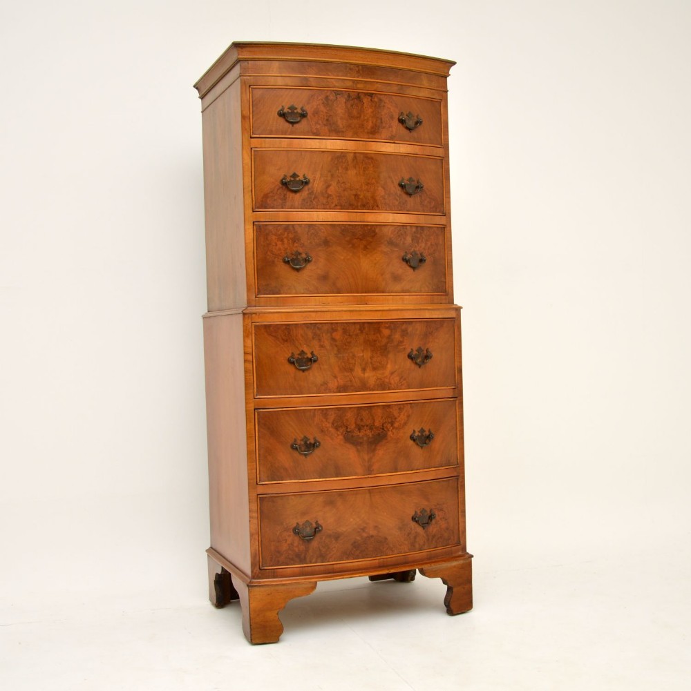 Antique Georgian Style Burr Walnut Chest on Chest
