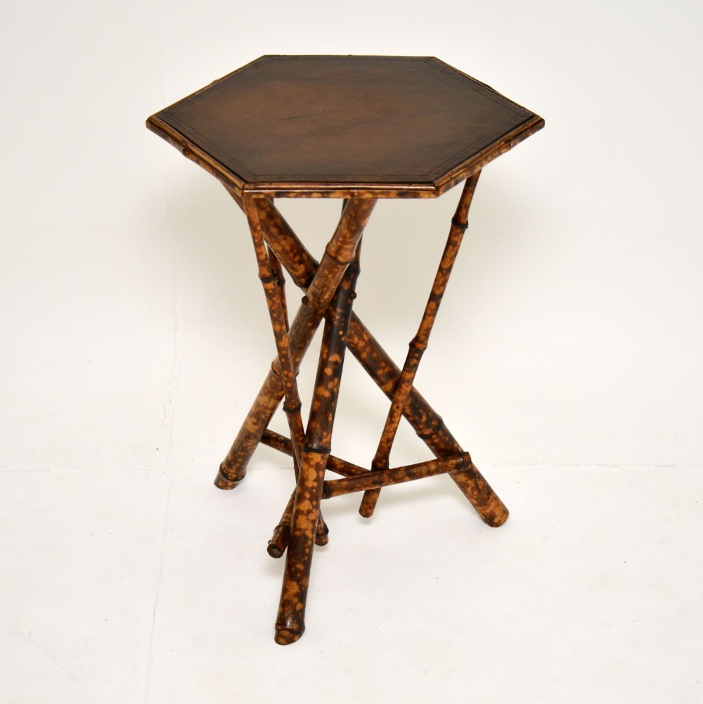 Antique Victorian Bamboo Leather Top Side Table