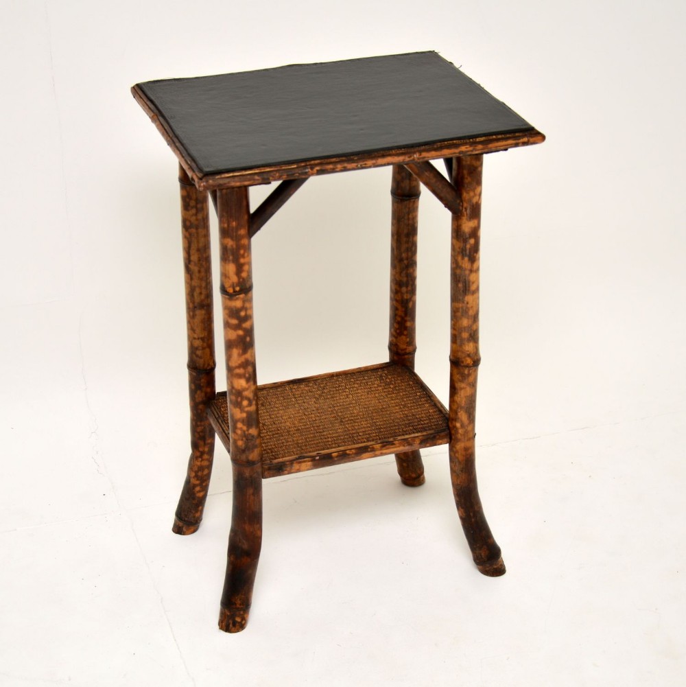 Antique Victorian Bamboo Leather Top Side Table