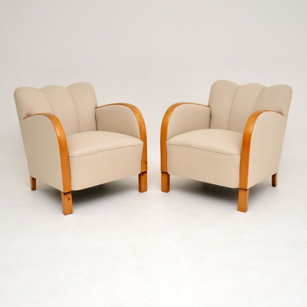 Pair of Swedish Art Deco Satin Birch Armchairs