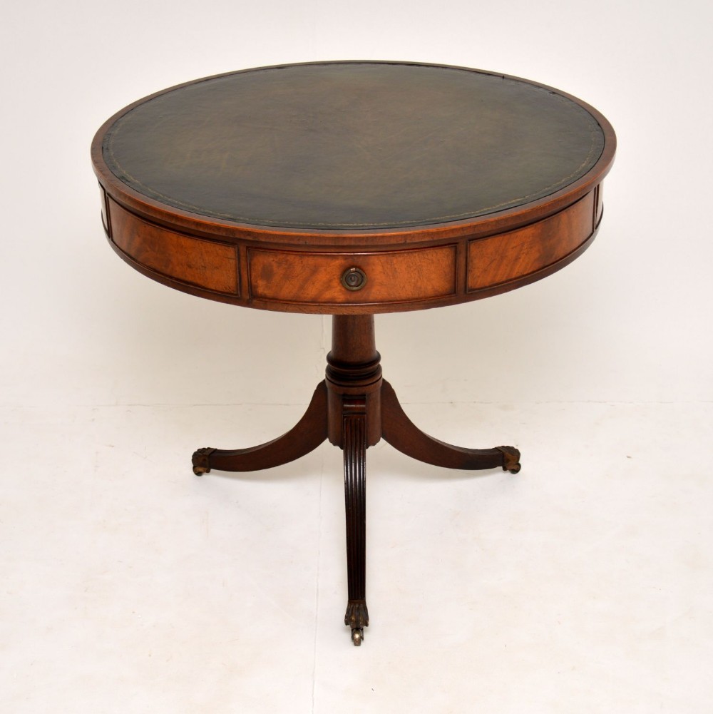Antique Regency Style Mahogany & Leather Drum Table