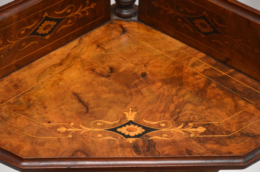 Antique Victorian Walnut Inlaid Corner What Not View IX