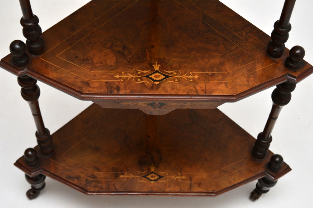 Antique Victorian Walnut Inlaid Corner What Not View X