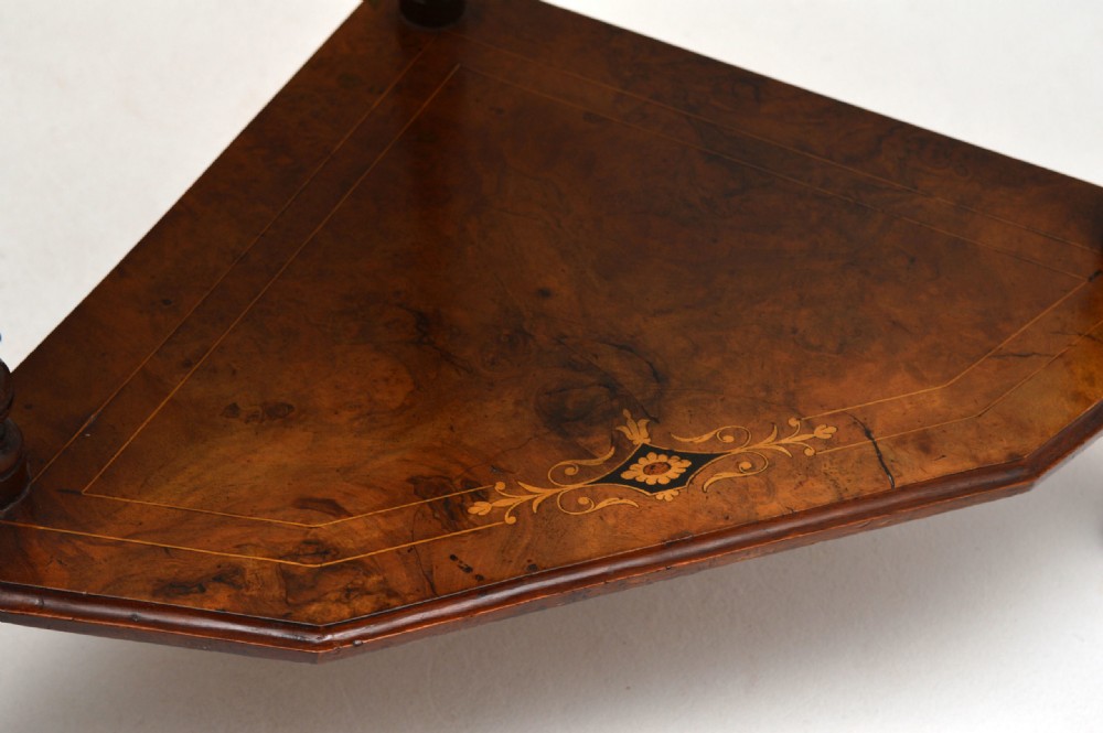 Antique Victorian Walnut Inlaid Corner What Not View XI