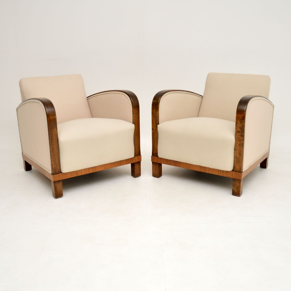 Pair of Swedish Art Deco Satin Birch Armchairs