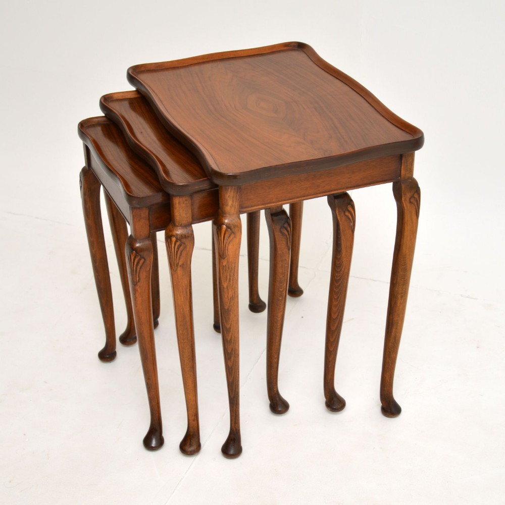 Antique Figured Walnut Pie Crust Nest of Three Tables