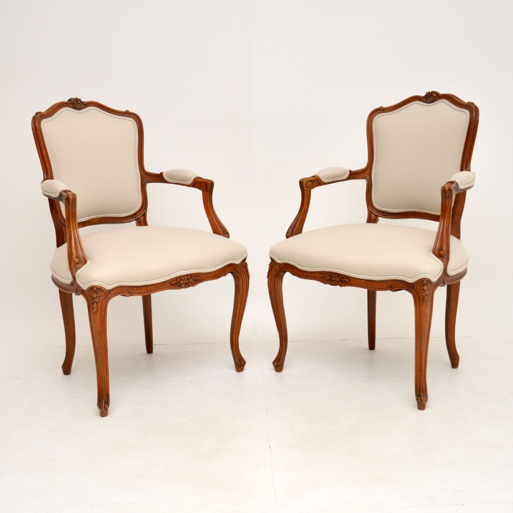 Pair of Antique French Walnut Salon Chairs
