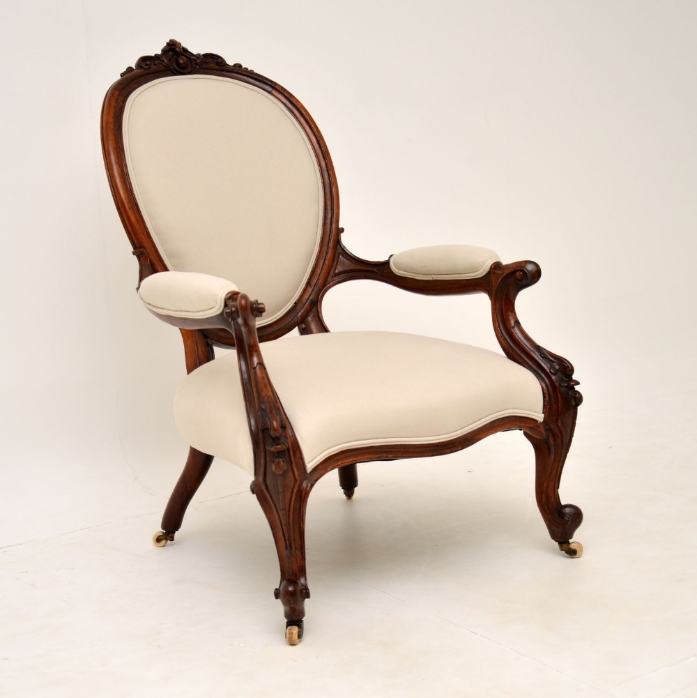 Antique Victorian Carved Rosewood Armchair
