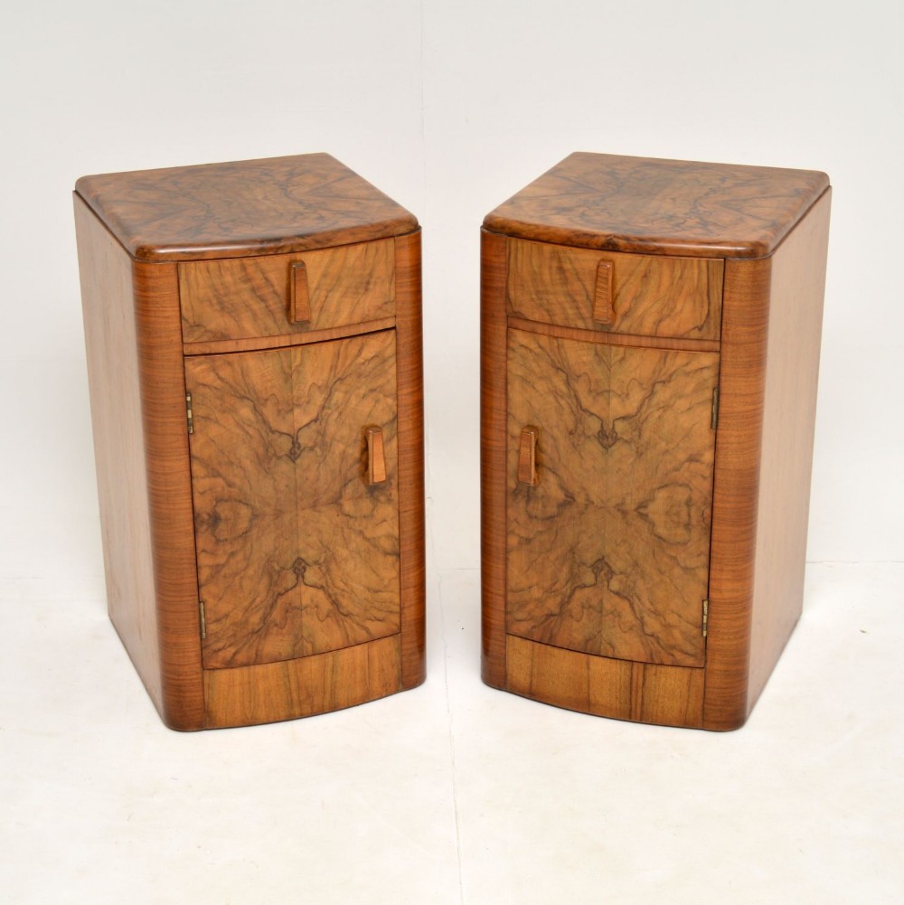 Pair of Art Deco Figured Walnut Bedside Cabinets

