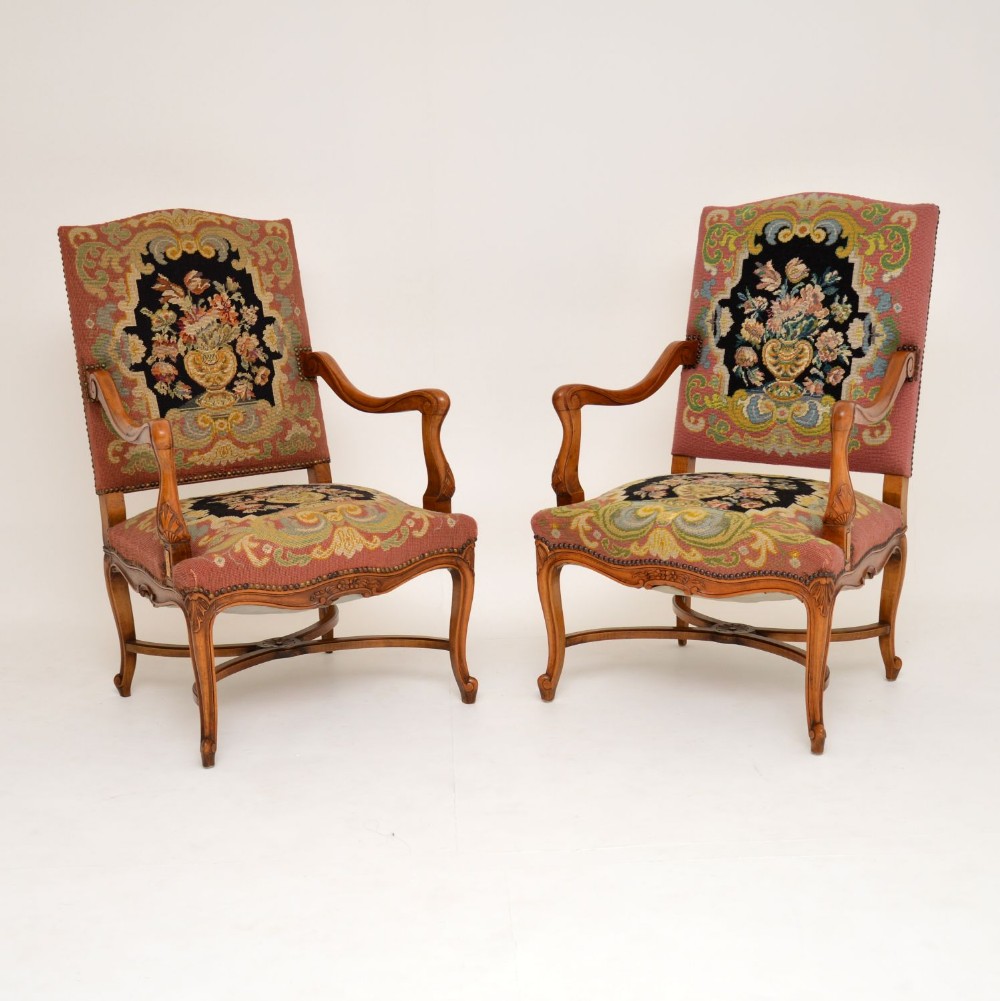 Pair of Antique Carolean Style Needlepoint Armchairs