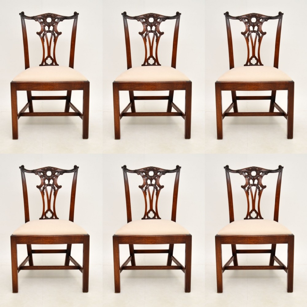 Set of 6 Antique Chippendale Style Mahogany Dining Chairs