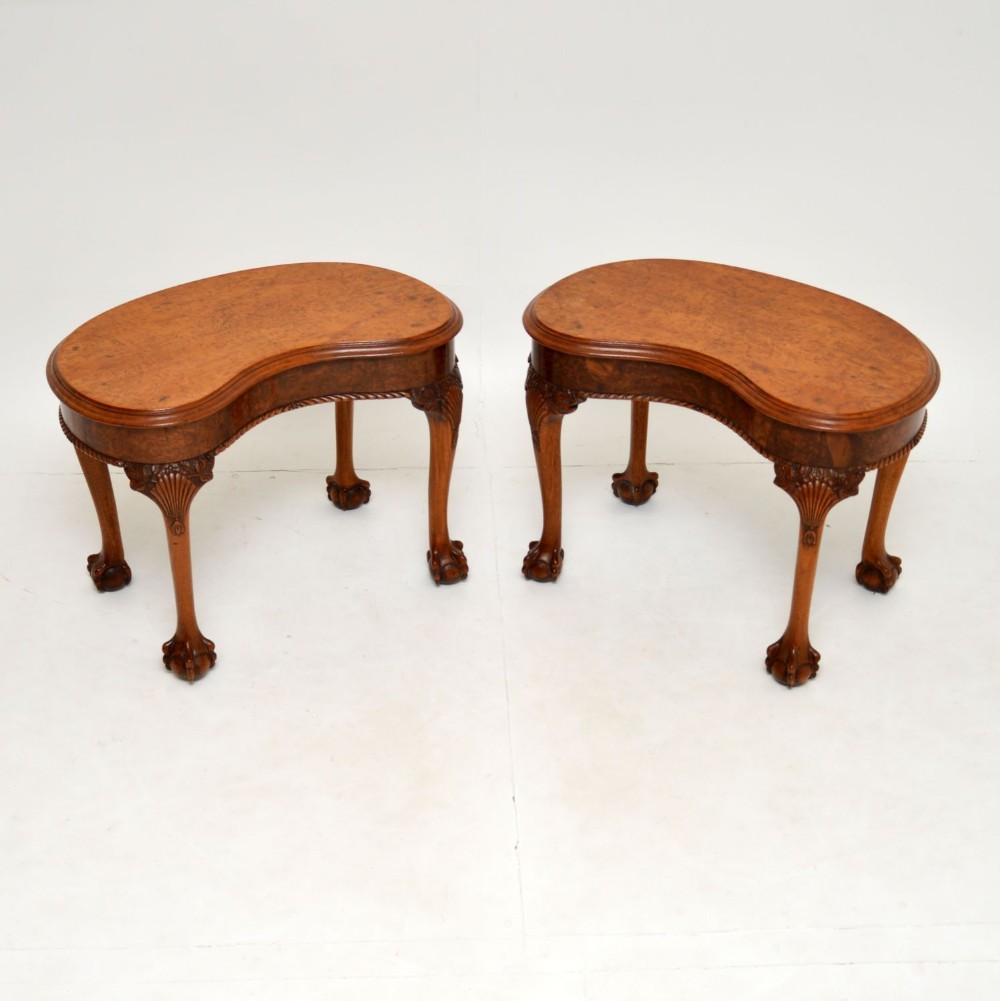 Pair of Antique Burr Walnut Kidney Side Tables