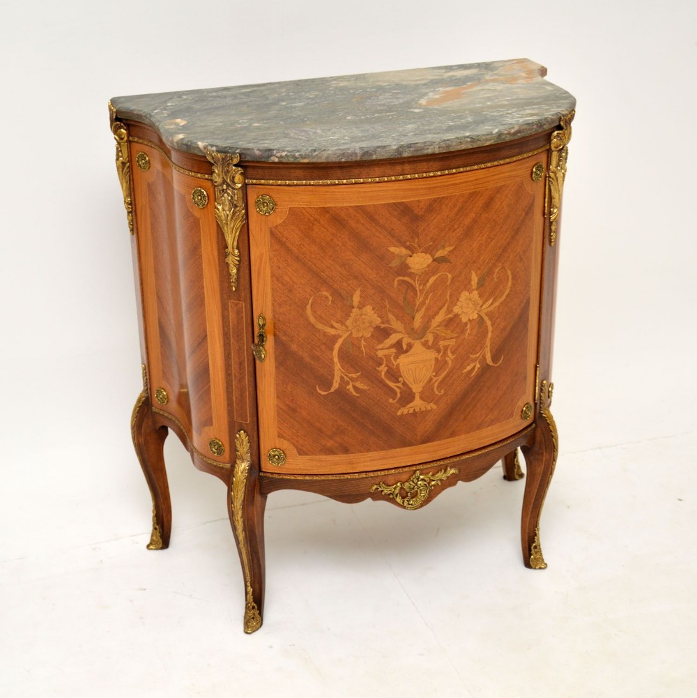 Antique French Inlaid Marquetry Marble Top Cabinet
