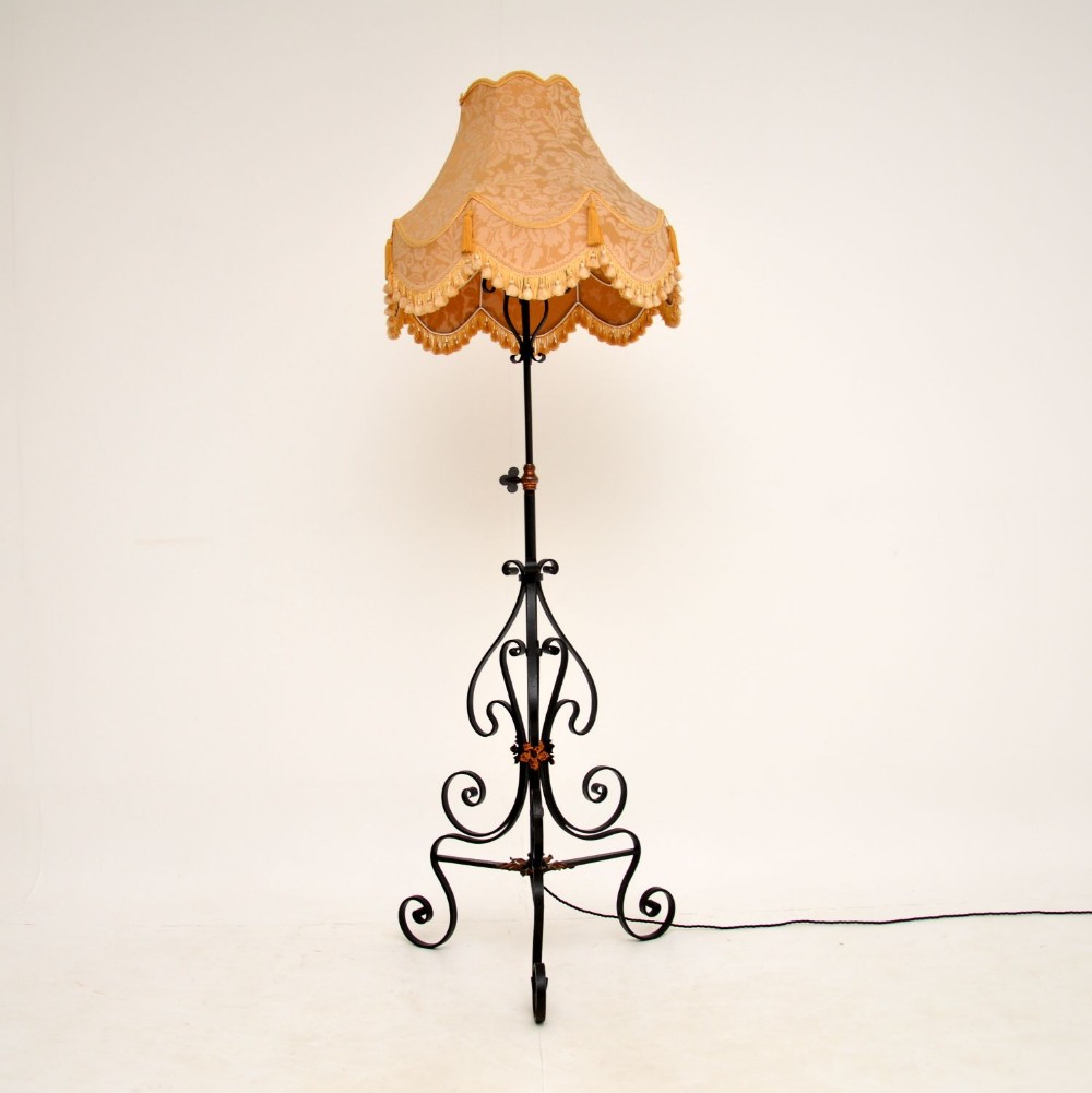 Antique Wrought Iron & Copper Rise & Fall Floor Lamp
