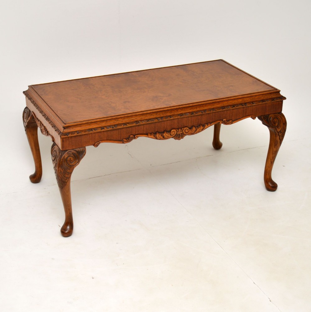 Antique Queen Anne Style Burr Walnut Coffee Table
