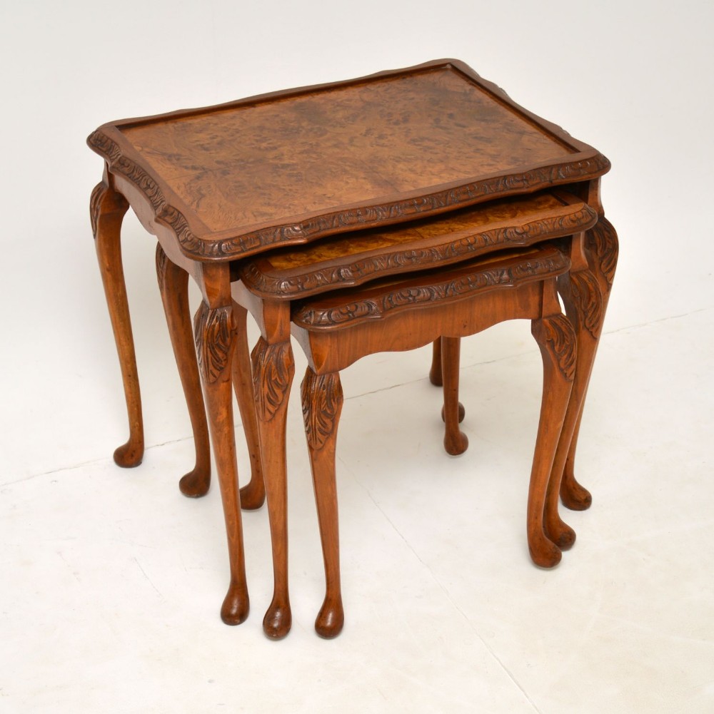 Antique Burr Walnut Nest of Three Tables