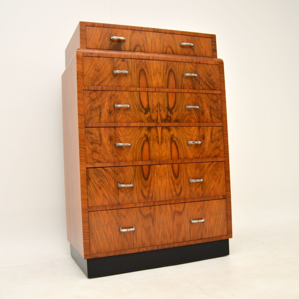 Art Deco Figured Walnut Chest of Drawers Vintage 1930’s
