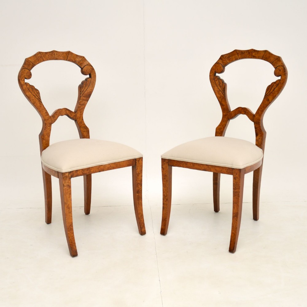 Pair of Antique Burr Walnut Biedermeier Side Chairs