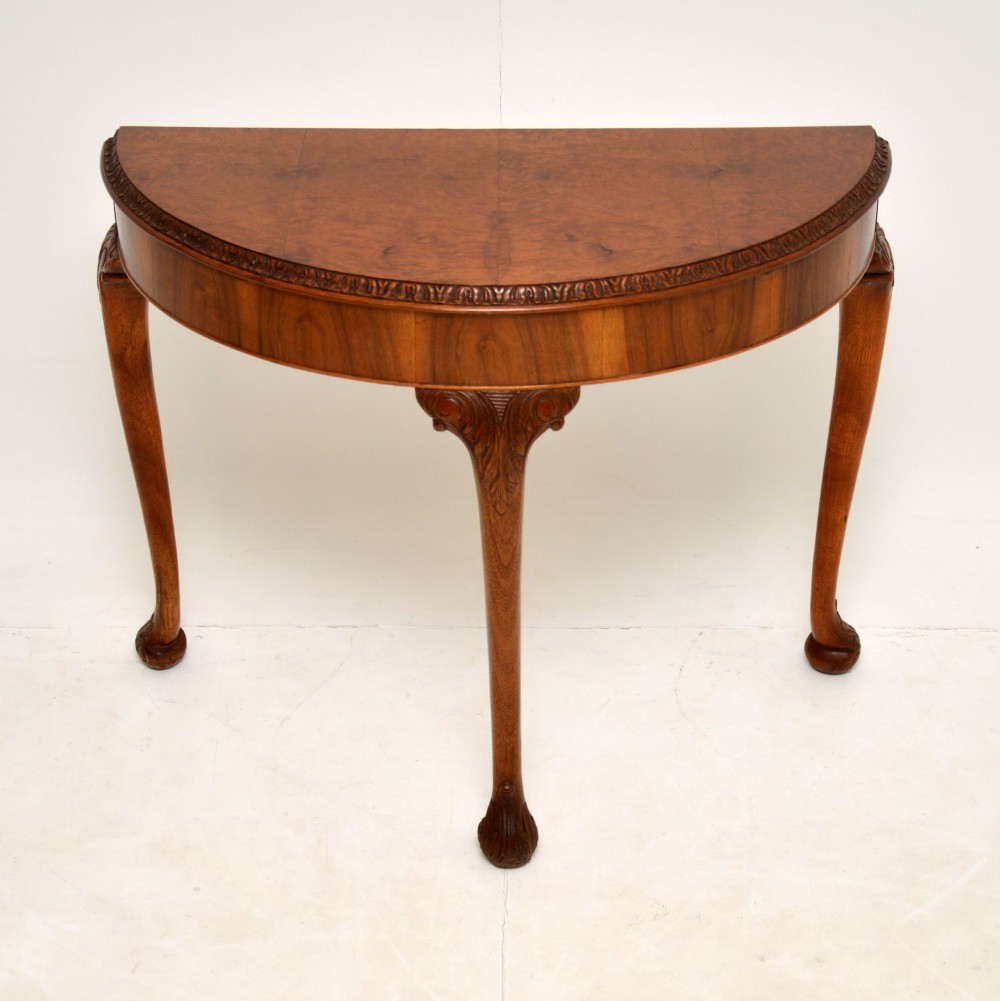Antique Queen Anne Style Burr Walnut Console Table