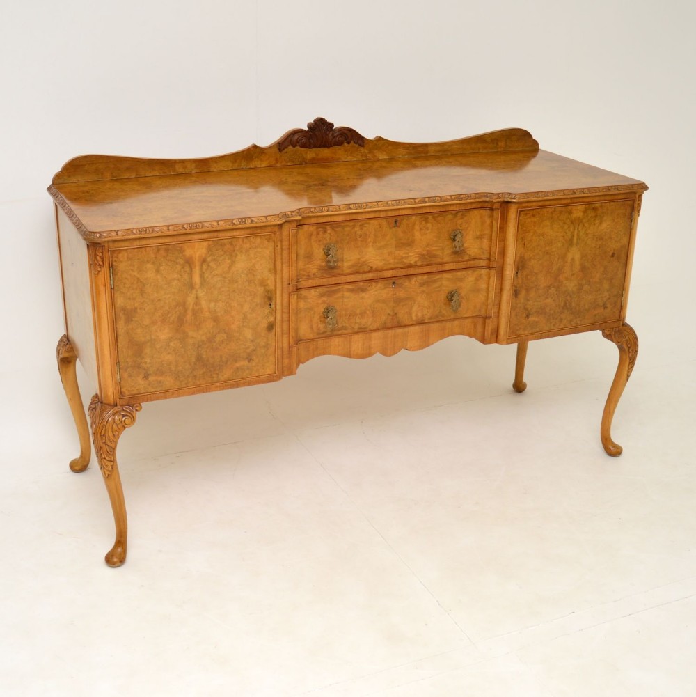 Antique Burr Walnut Queen Anne Style Sideboard