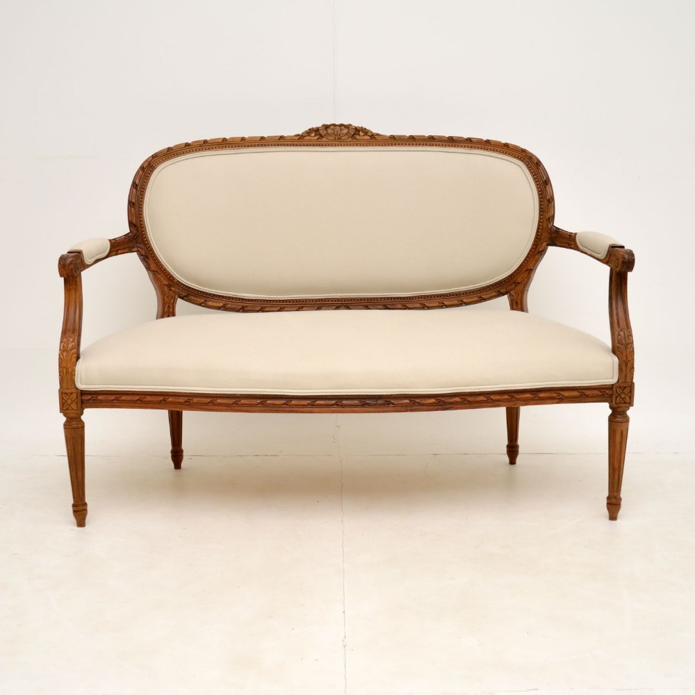 Antique French Carved Walnut Salon Sofa