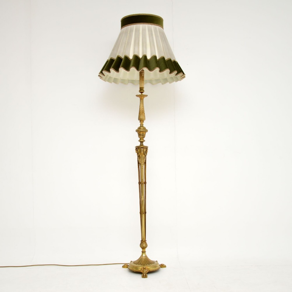Antique Neoclassical French Gilt Brass Floor Lamp
