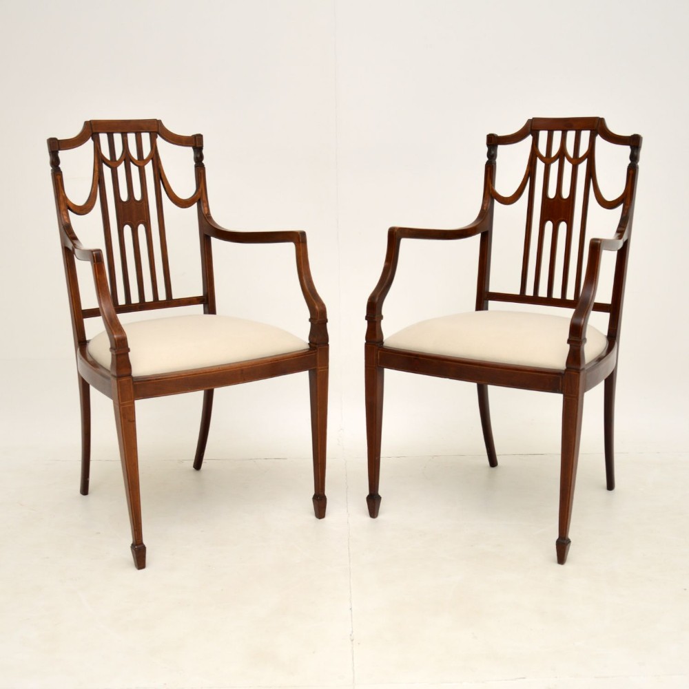 Pair of Antique Edwardian Inlaid Mahogany Armchairs