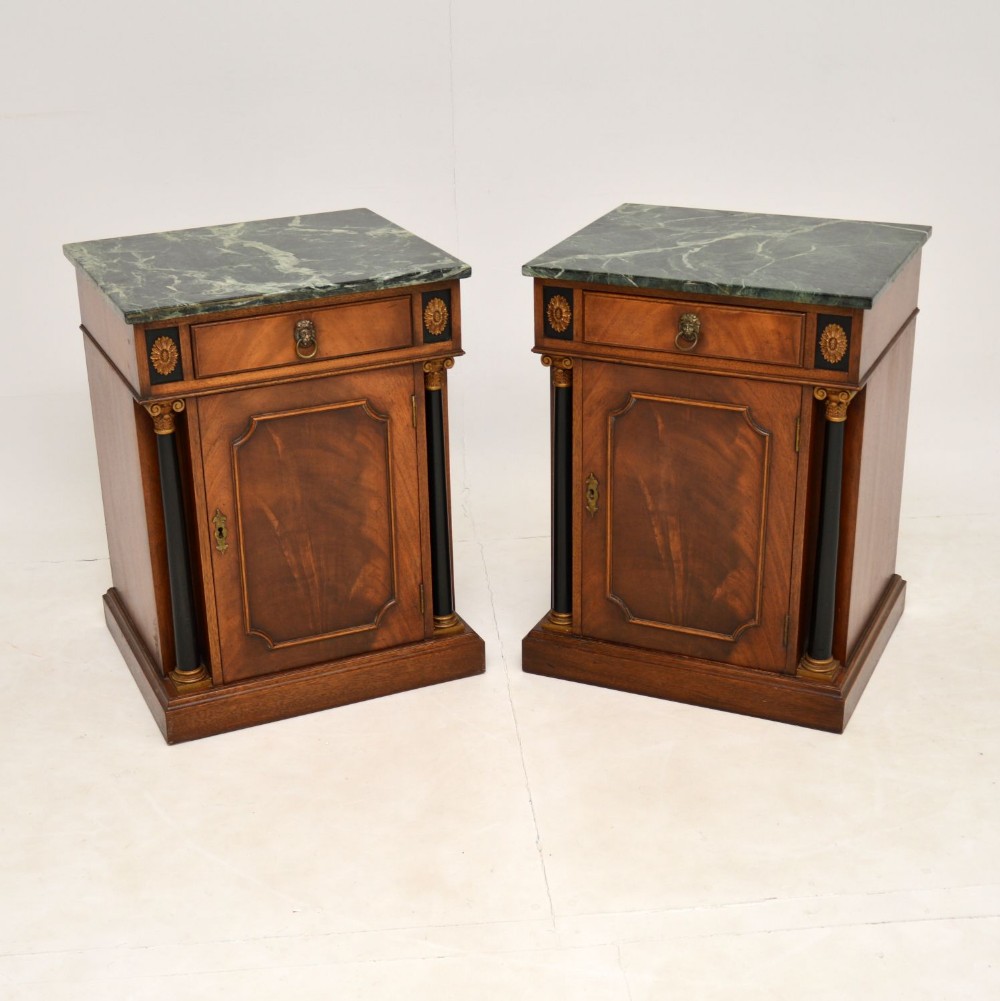 Pair of Antique Georgian Style Marble Top Bedside Cabinets
