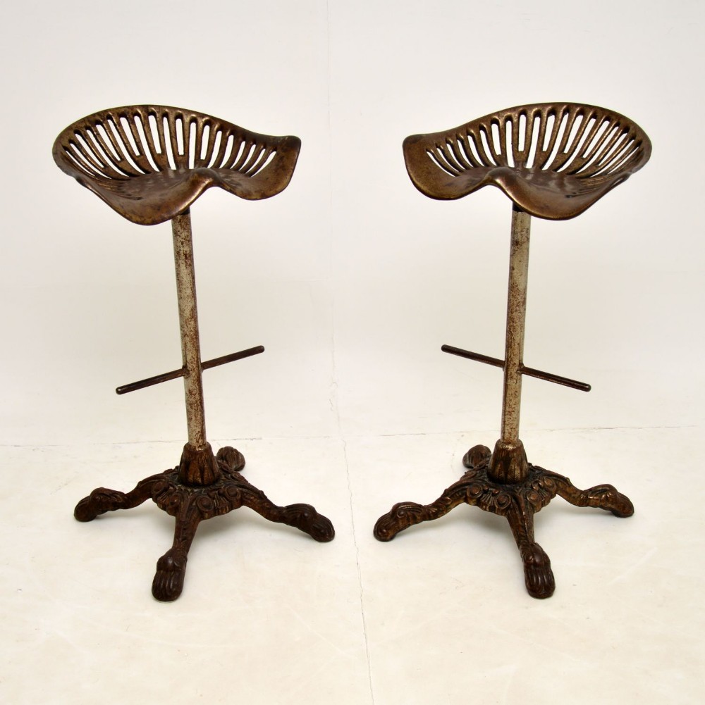 Pair of Antique Victorian Cast Iron Tractor Bar Stools

