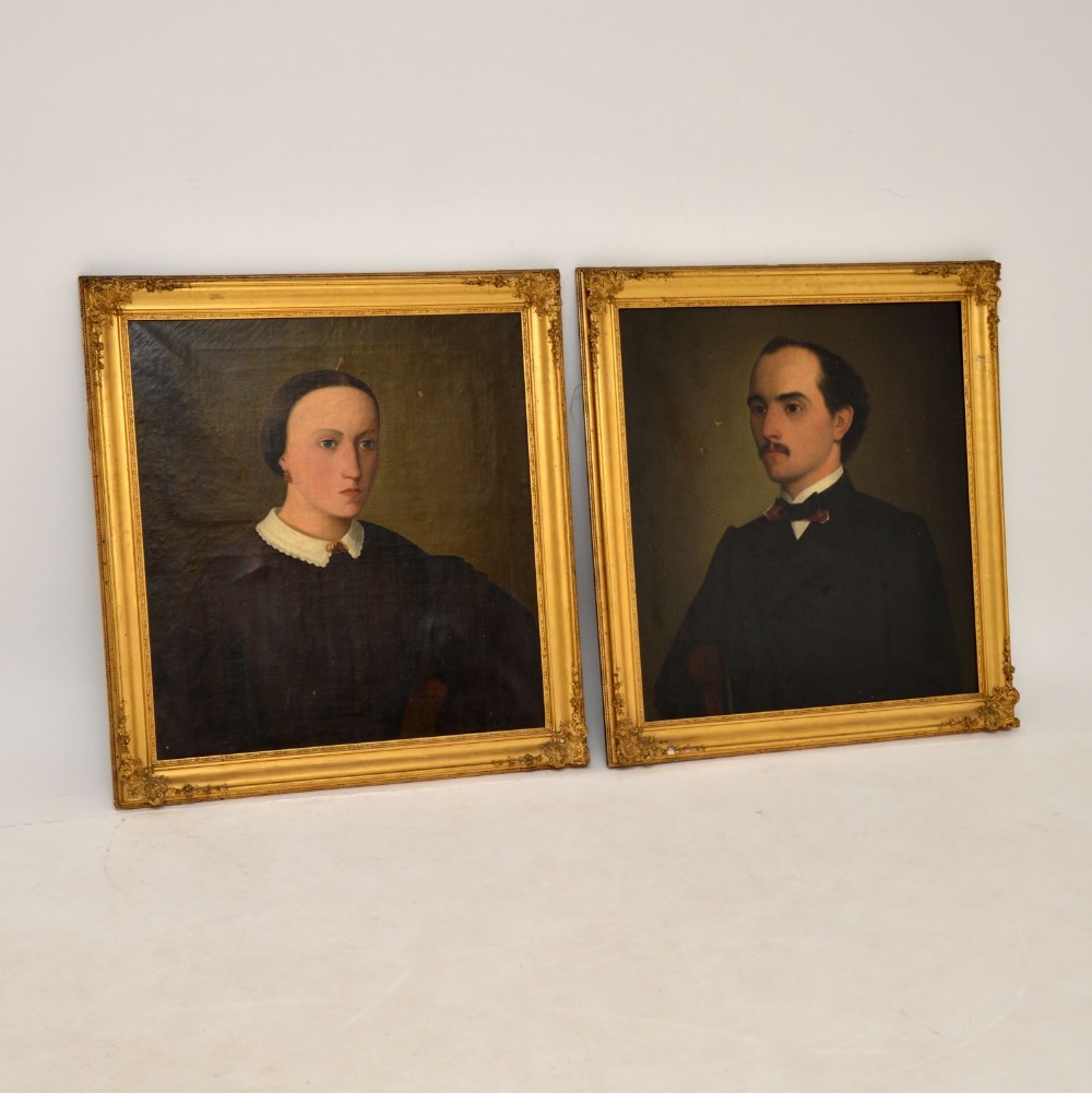 Pair of Antique Portrait Oil Paintings