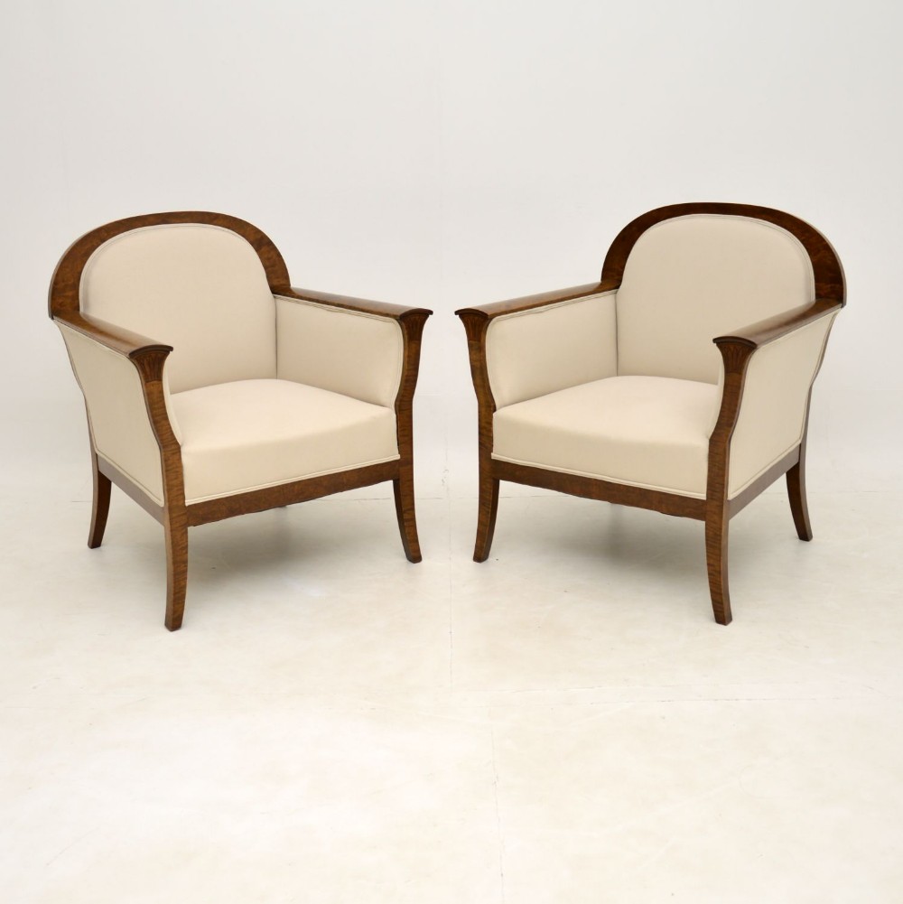 Pair of Antique Swedish Satin Birch Armchairs