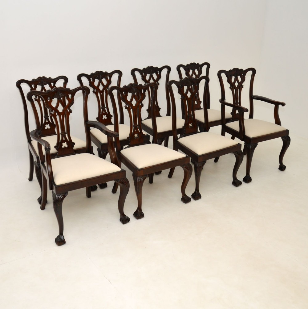 Set of 8 Antique Mahogany Chippendale Dining Chairs