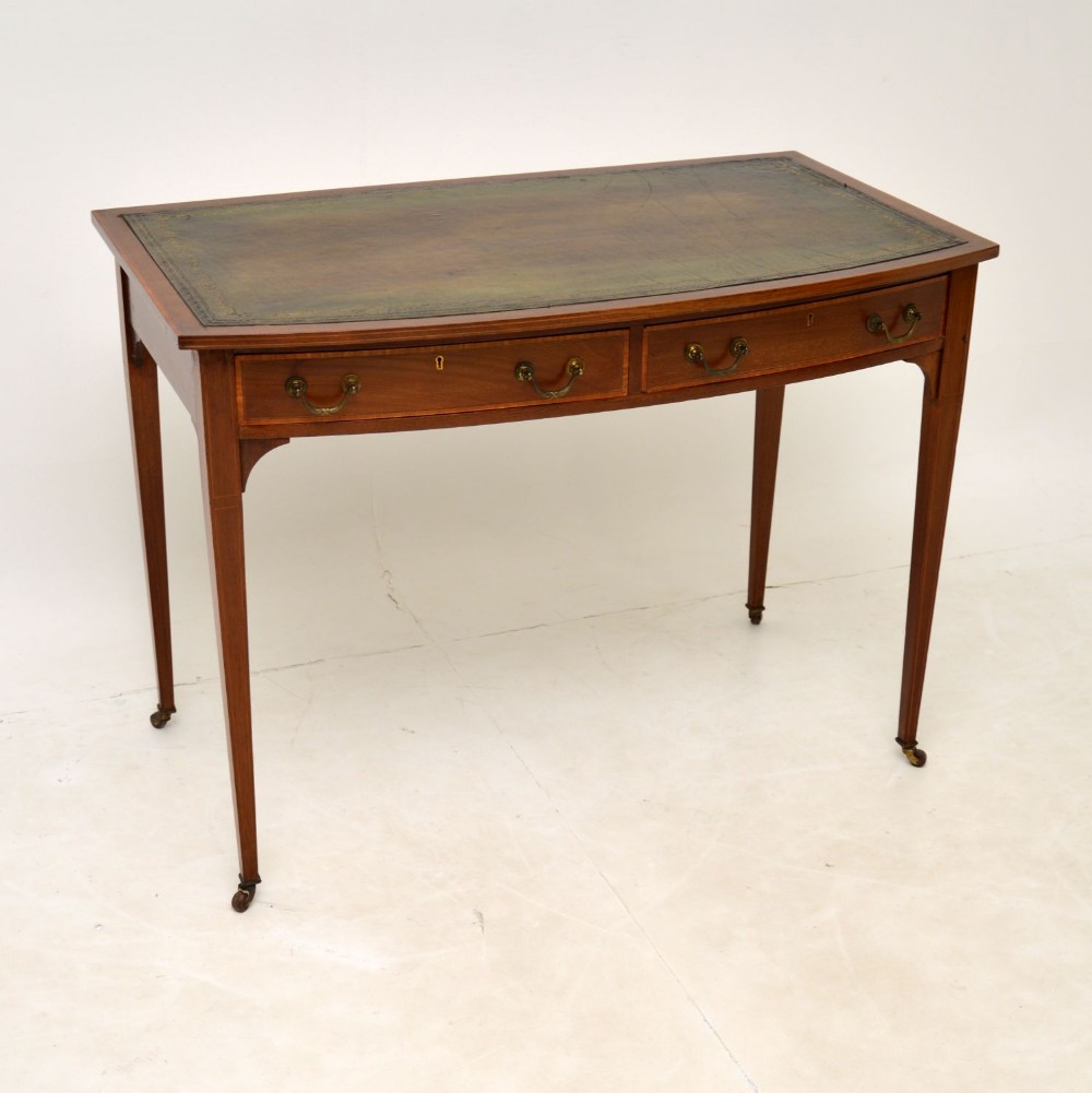 Antique Edwardian Satinwood Inlaid Mahogany Writing Table