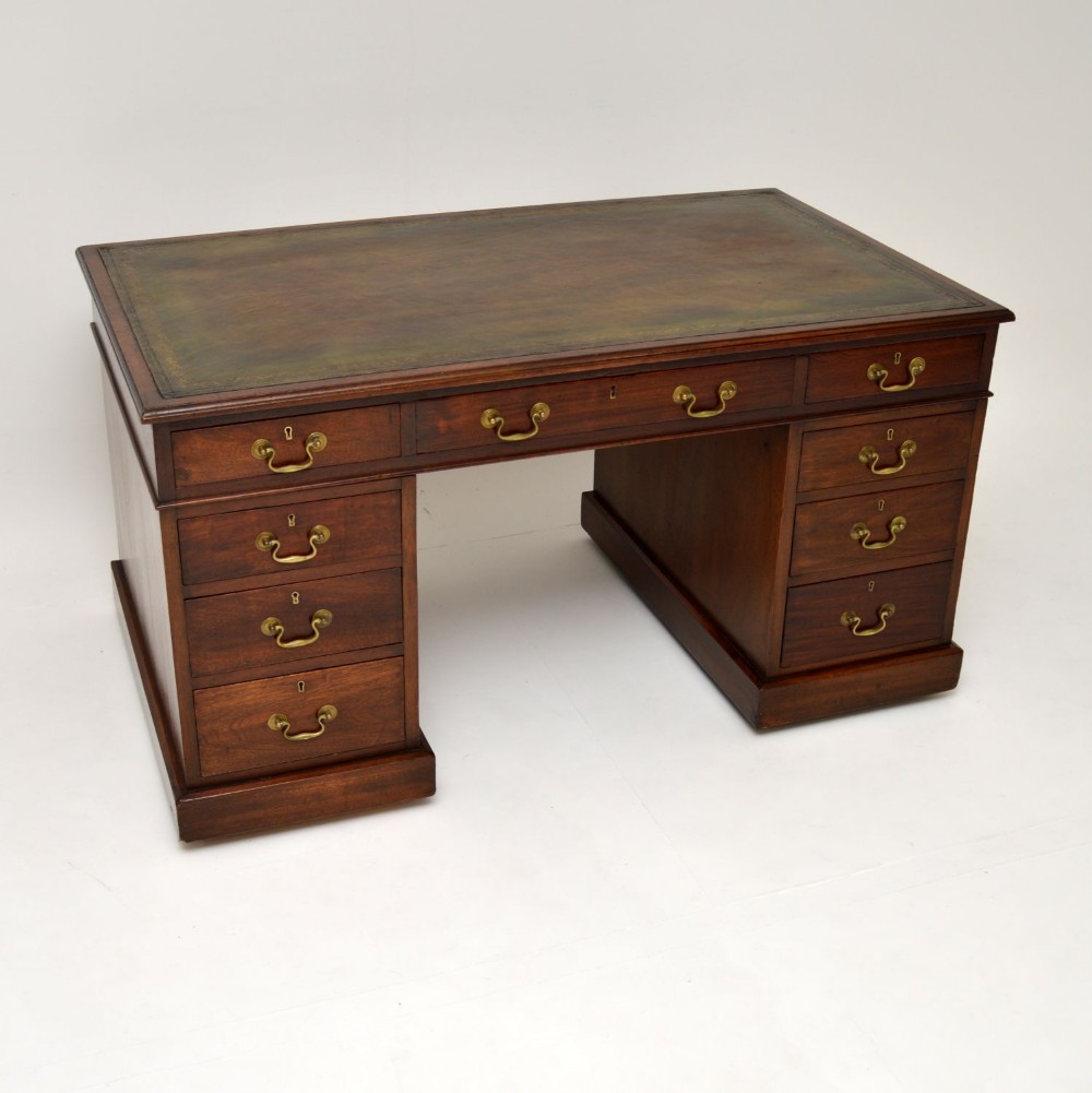 Antique Victorian Mahogany Leather Top Pedestal Desk