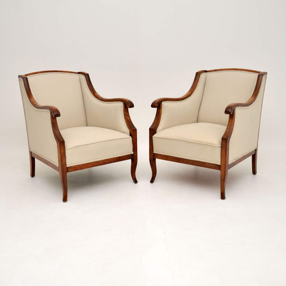 Pair of Antique Swedish Satin Birch Armchairs