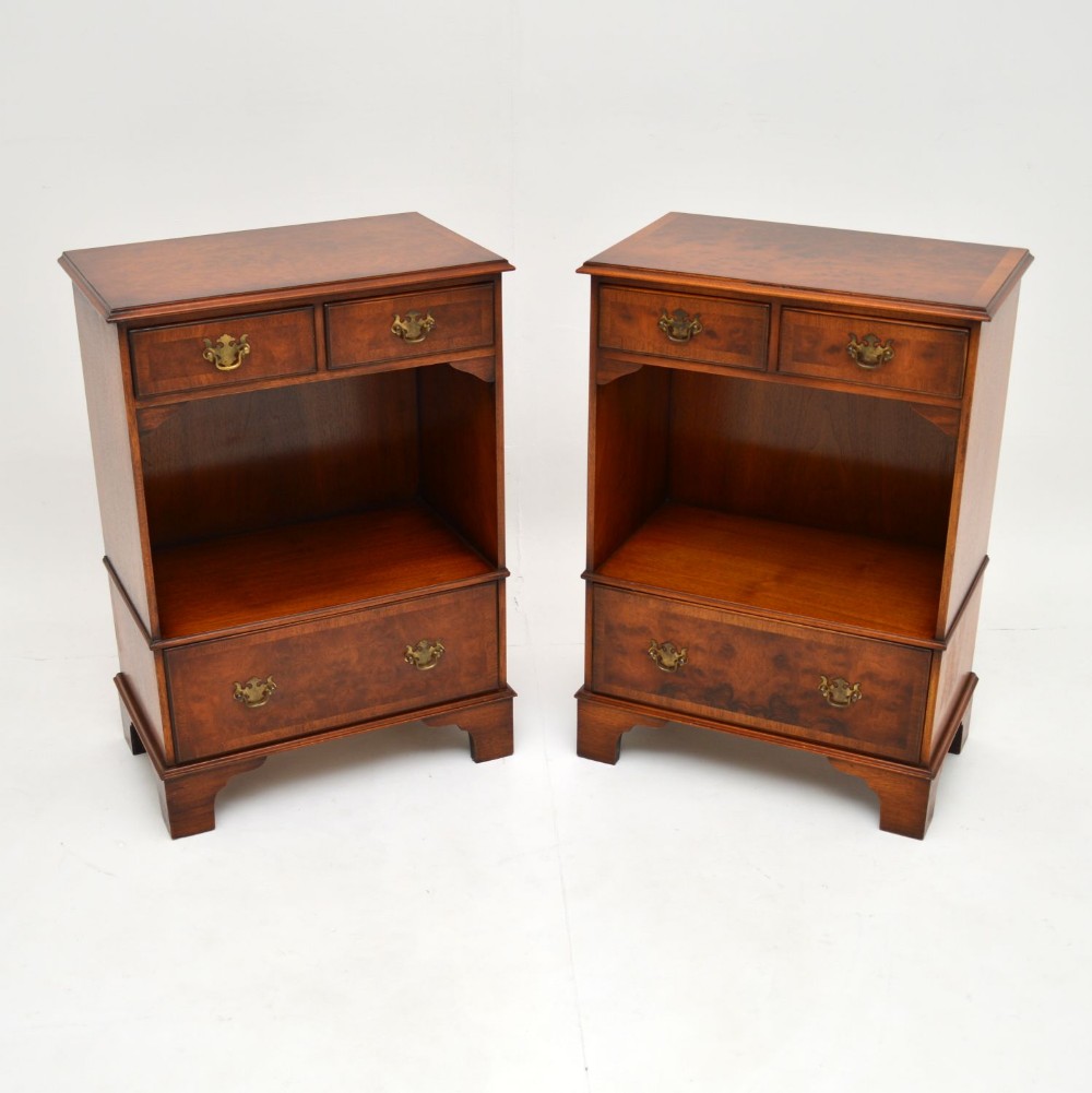 Pair of Antique Georgian Style Burr Walnut Bedside Cabinets