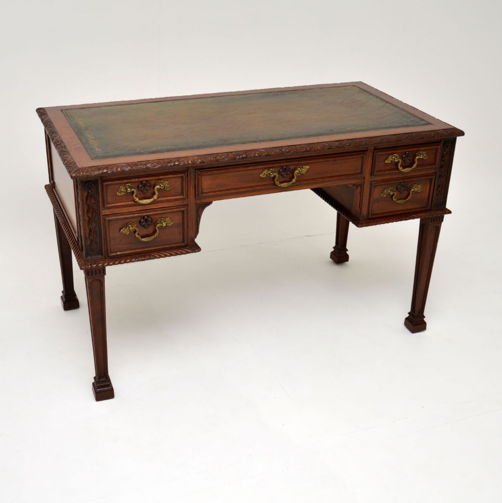 Antique Mahogany Leather Top Chippendale Style Desk

