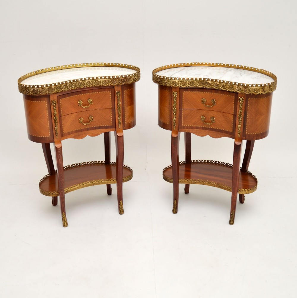 Pair of Antique French Marble Top Kidney Side Tables