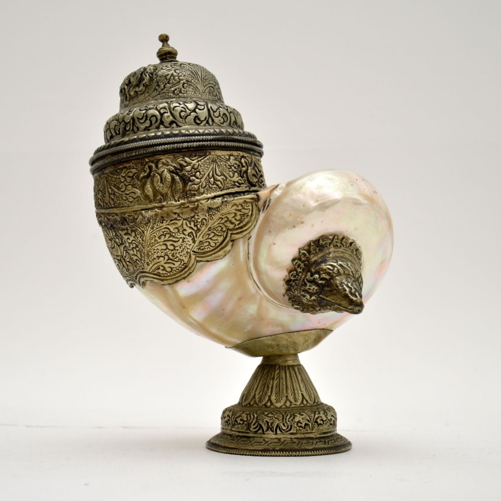 Antique Anglo Indian Silver Mounted Nautilus Shell Cup